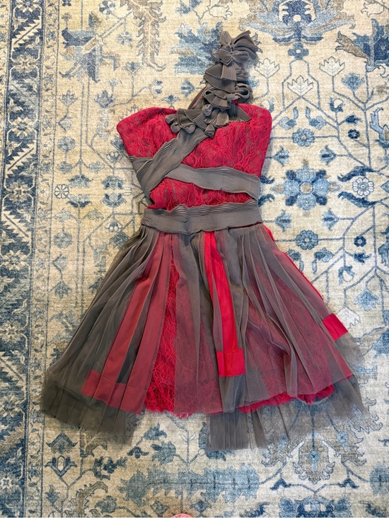 BCBGMaxAzria Dresses & Skirts - BCBGMaxAzria Red and Gray Ruffled One-Shoulder Tulle Dress